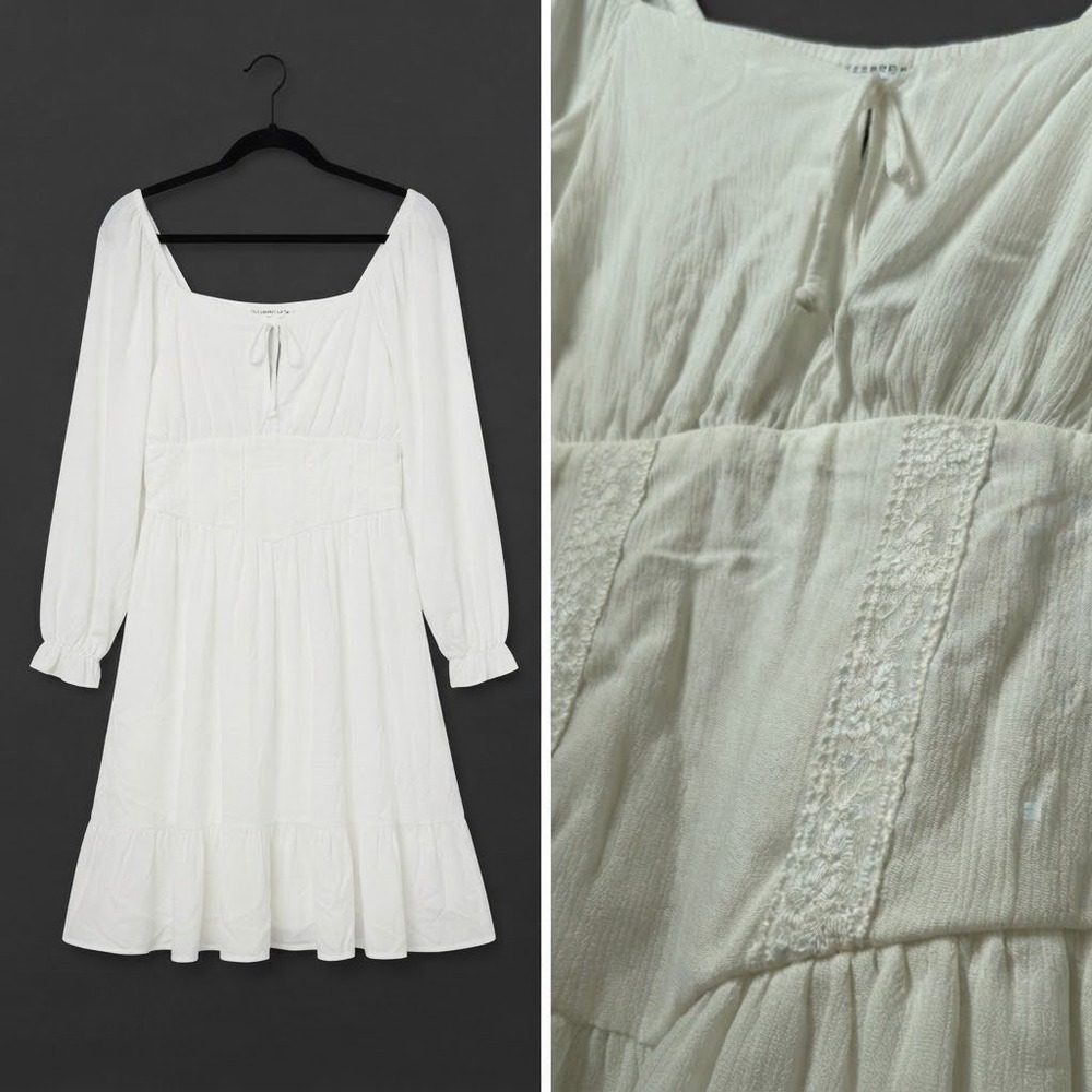 Cream Long Sleeve Lace Trim Dress XL Cottagecore Peasant Ren faire Prairie Cuff